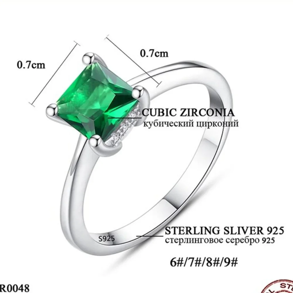 925 Silver CZ Green Ring Size 8-NWT Cubic Zirconia emerald color